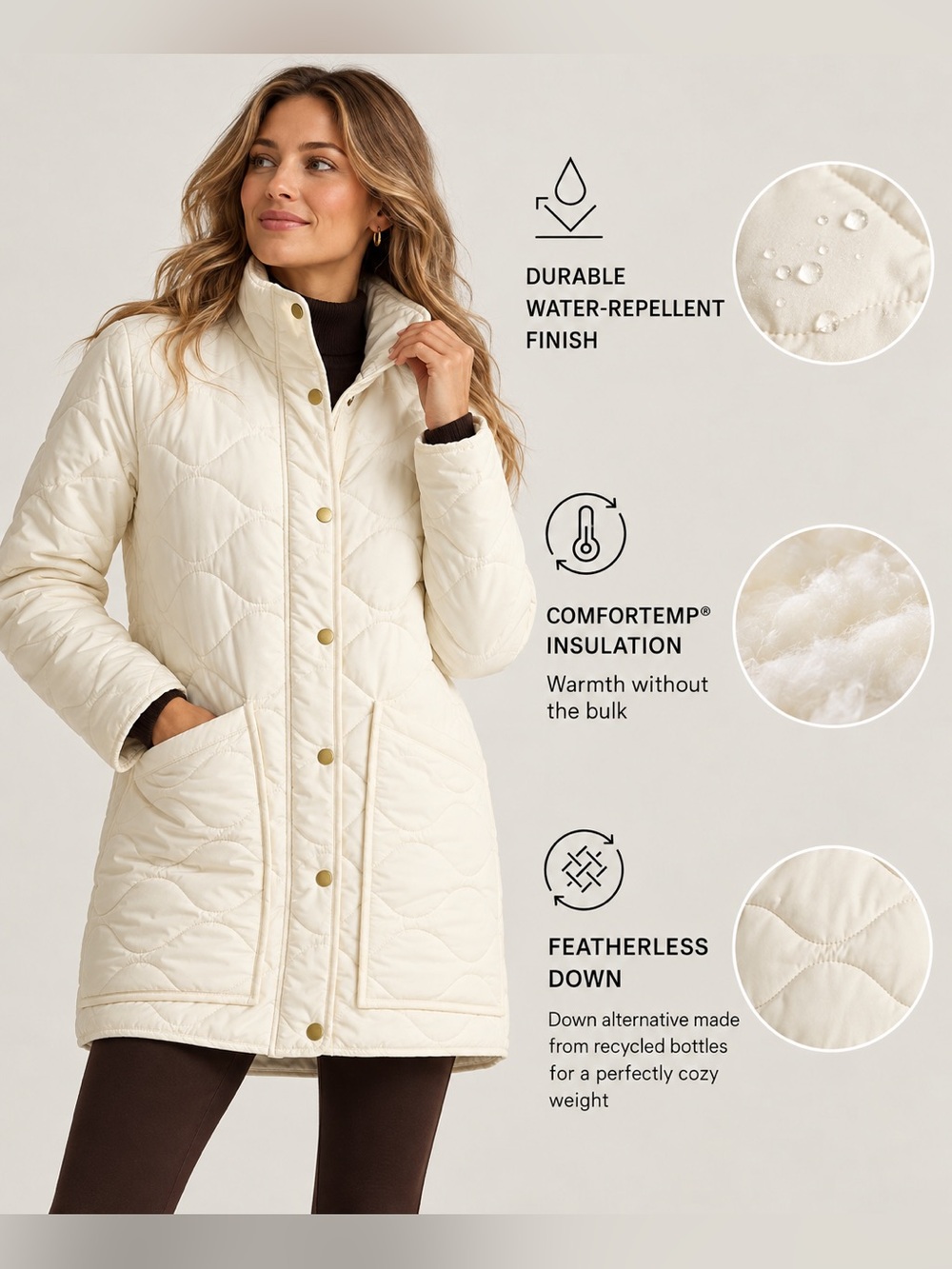 Quince Featherless Quilted Long Puffer Jacket Silken White Medium